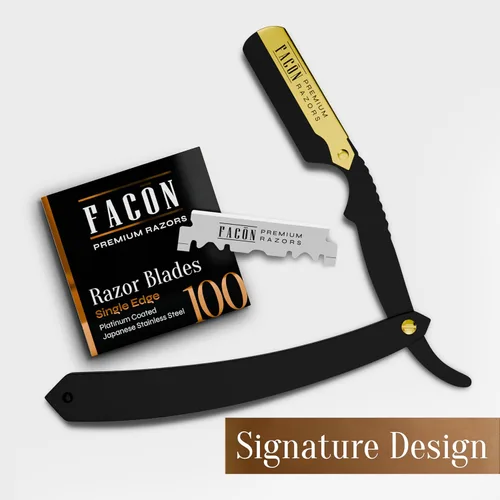 Miniatura 8 de Facón Navajas rectas para hombres - Kit de navaja de barbero profesional de borde recto con 100 cuchillas, afeitadora clásica de acero inoxidable El