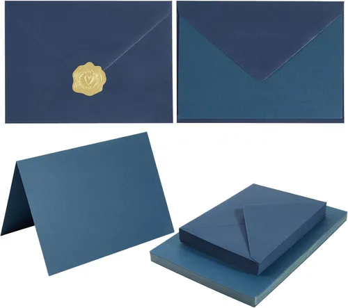 Miniatura 9 de Paquete de 50 sobres A6 color crema con tarjetas de cartulina gruesa plegada de 4 x 6 pulgadas y calcomanías doradas para tarjetas de felicitación