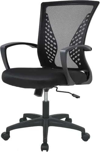 Miniatura 8 de Silla de oficina FDW para el hogar, con respaldo de altura media, para computadora, con soporte lumbar giratorio, ajustable, para trabajo, Negro