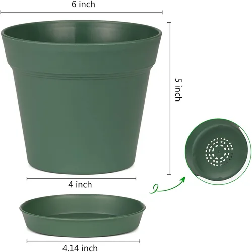 Miniatura 5 de homenote Macetas, paquete de 15 macetas de 6 pulgadas con múltiples agujeros de drenaje y platillos, macetas de plástico para todas las flores