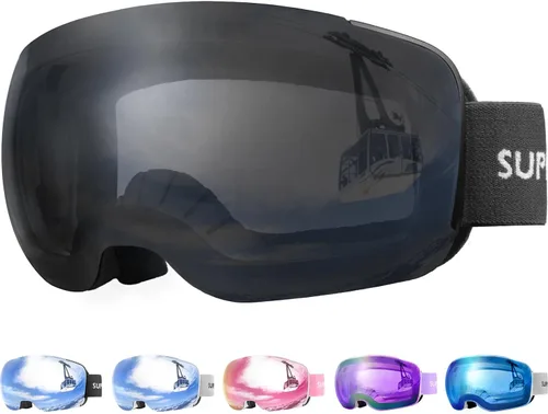 Supertrip Gafas de esquí para adultos, lentes intercambiables antivaho para nieve, snowboard para hombres, mujeres y jóvenes