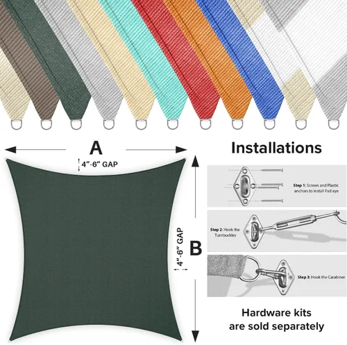 Miniatura 3 de Toldo tipo vela rectangular de 2 x 2 pies, con bloqueo UV para patio, terraza, pérgola, jardín, césped, actividades al aire libre (Verde)
