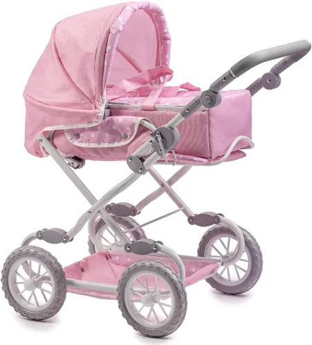 JC Toys Berenguer Boutique | Cochecito de bebé plegable de lujo con dosel | Cesta de transporte extraíble | Rosa | A partir de 3 años
