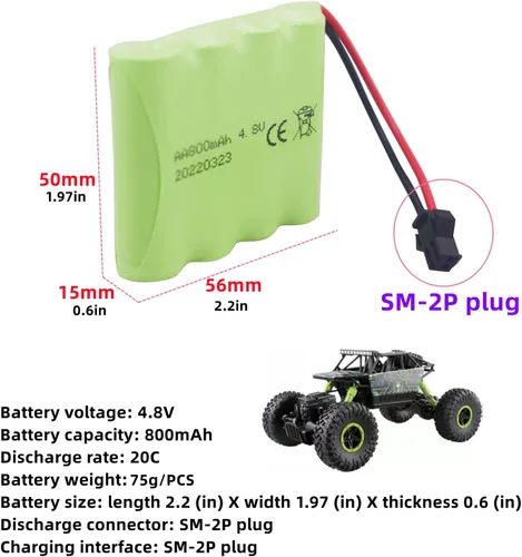 Miniatura 2 de sea jump Accesorios 2 unids AA 4.8 V 800 mAh recargable RC Toy Car Battery SM2P Plug RC Truck Stunt Car Excavator Toy Car Battery y cable de carga