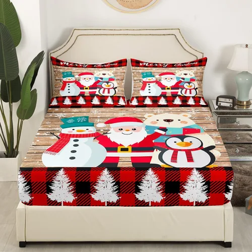 Miniatura 4 de Erosebridal Sábana bajera ajustable de Feliz Navidad, juego de ropa de cama Kawaii de Papá Noel para niños, sábanas de animales de ciervo para Multi