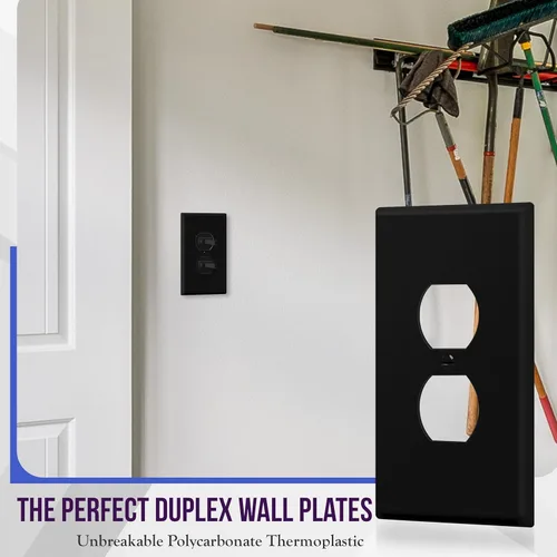 Miniatura 3 de ENERLITES Placa de pared dúplex para tomacorriente para receptáculos, cubierta de toma de corriente eléctrica jumbo, acabado brillante, de gran Negro