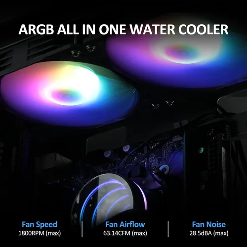 Miniatura 3 de Enfriador de CPU AIO de 9.449 in con ventilador de CPU RGB PWM direccionable y refrigeración líquida del radiador para Intel y AMD, bomba de espejo
