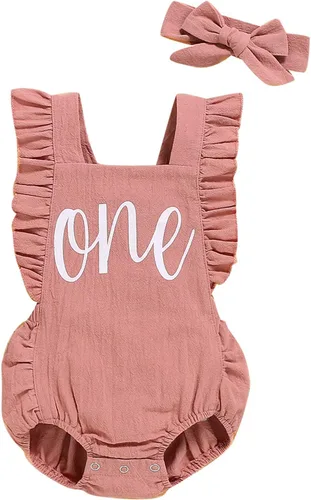 Shalofer Traje de primer cumpleaños para bebé niña con diadema