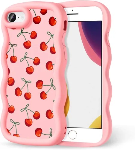 Compatible con iPhone SE/8/7 Funda para Mujeres y Niñas, Marco Ondulado Rizado con Patrón Lindo, Estética Delgada Suave Silicona TPU Parachoques
