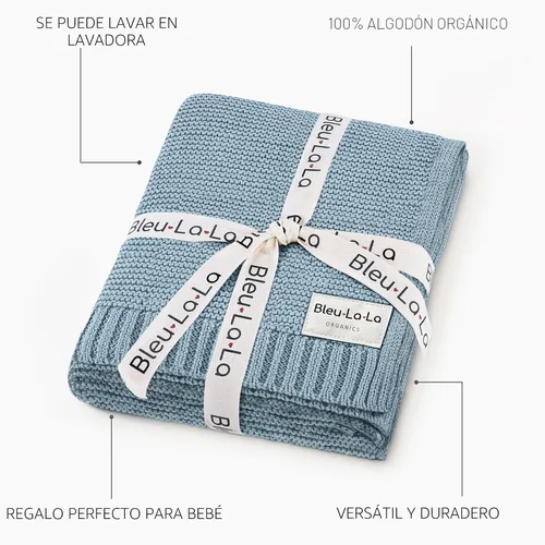 Miniatura 3 de Manta envolvente tejida de algodón orgánico Bleu La La para niños - 100% algodón orgánico suave de lujo - Manta de arrullo y acurrucamiento cálida
