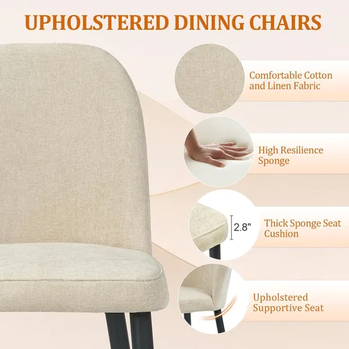 Miniatura 5 de Juego de 2 sillas de comedor tapizadas, sillas de comedor de tela moderna de mediados de siglo, sillas de cocina con asiento acolchado y patas