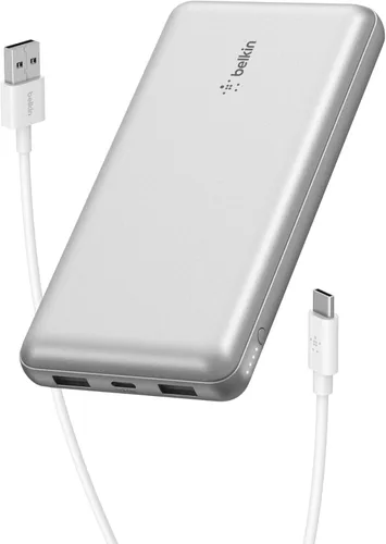 Belkin Cargador portátil, cargador de batería USB-C de 20000 mAh con 1 puerto USB-C y 2 puertos USB-A, 15 W con cable tipo C a tipo A para iPhone