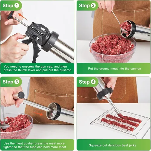 Miniatura 3 de Kits de pistola de cecina de gran capacidad, cañón de cecina, fabricante de cecina de acero inoxidable, tirador de cecina, pistola de carne, kit