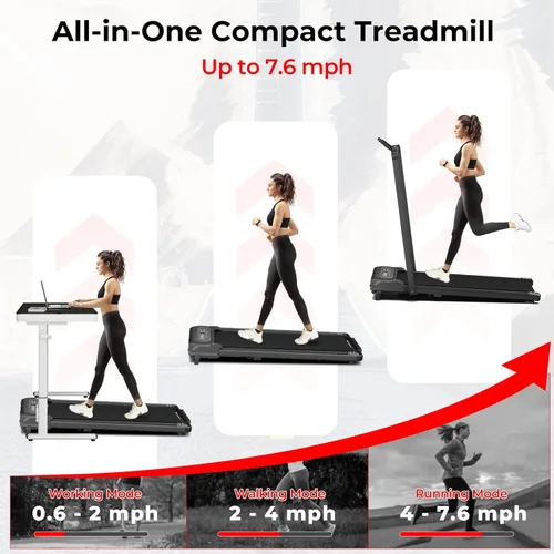 Miniatura 4 de SubSun Foldable Treadmill for Home, Portable Walking Pad with Handle, Manuall/Auto/No Incline, 2.5HP Treadmill with 265 Lbs, Black/White Negro