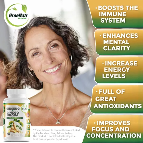 Miniatura 7 de GreeNatr - Tabletas de ginseng y ginkgo biloba - Súper alimento superior no transgénico/vegetariano – Potenciador de energía y activador cerebral