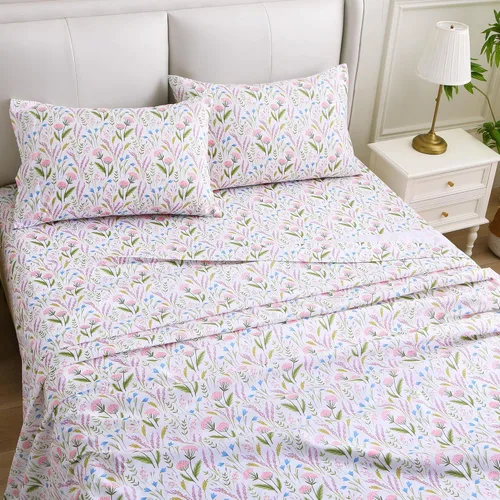 Miniatura 62 de Viviland Juego de sábanas de 3 piezas con estampado botánico de mariposas y flores rosas y moradas, sábanas de microfibra suave y transpirable