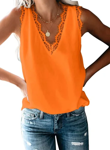 Miniatura 41 de VIISHOW - Camiseta sin mangas, sexy, con cuello en V y bordes de encaje para mujer, camisola de vestir, camisas de gasa, sin mangas, casuales