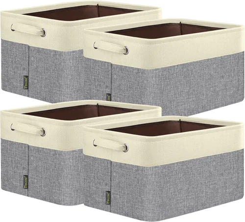 Miniatura 35 de BALEINE 1 paquete de contenedores de almacenamiento de tela para estantes, cestas de almacenamiento de lino para organizar, contenedores decorativos