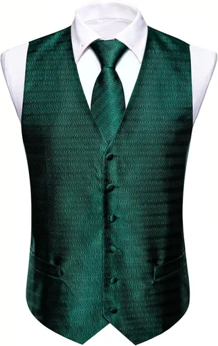 Miniatura 22 de Barry.Wang Conjunto de chaleco de pajarita para hombre, chaleco con cuello en V de seda jacquard de cachemira, gemelos de pañuelo formal/ocio, boda