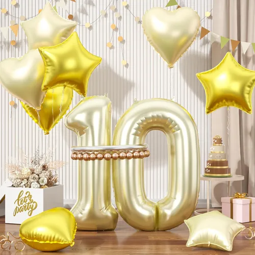 Miniatura 58 de Globos dorados de color champán con el número 11, globos de oro claro, globo de aluminio dorado con forma de corazón con estrella y globo largo