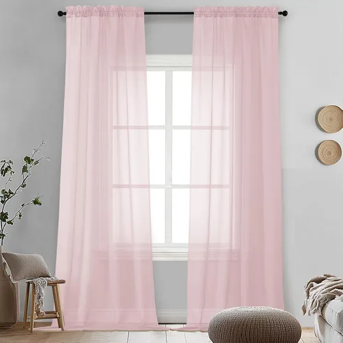 Miniatura 115 de OVZME - Cortinas traslúcidas blancas de 45 pulgadas de largo, 2 paneles, cortinas de gasa con bolsillo para barra para ventanas pequeñas, cada una