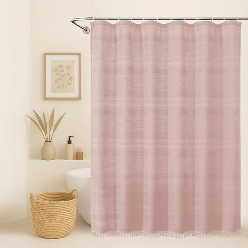 Miniatura 35 de OVZME Cortina de ducha bohemia negra, cortina de ducha estrecha de tela suave a rayas de lino texturizado con borla, moderna decoración de baño