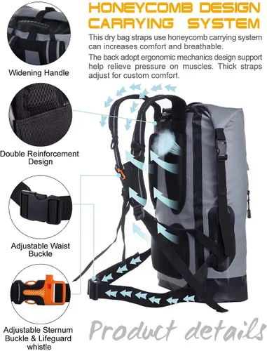 Miniatura 2 de IDRYBAG Mochila impermeable para hombres 20L/30L/40L, bolsa seca flotante para kayak, mochila seca para senderismo Gris
