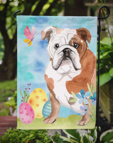 Miniatura 3 de Caroline's Treasures BB9626GF Bandera de jardín de Pascua con diseño de bulldog inglés para buzón, bandera decorativa para patio exterior, obras