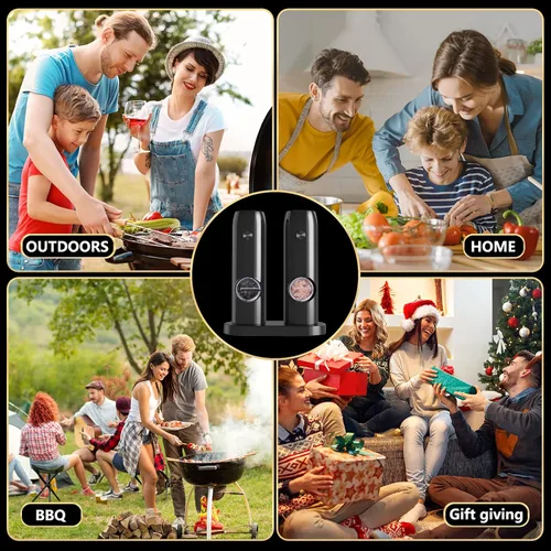 Miniatura 5 de Juego de molinillo eléctrico de sal y pimienta, juego de molinillo de pimienta automático recargable, luz LED, con una sola mano, con recipiente