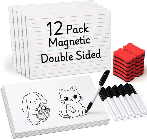 Miniatura 10 de GAMENOTE Paquete de 6 pizarras pequeñas de borrado en seco para niños, 9 x 12 pulgadas, de doble cara y pizarras blancas en blanco con marcadores
