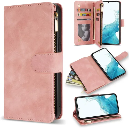 Miniatura 22 de ZZXX Funda para Samsung Galaxy S22 Plus con ranura para tarjeta, piel sintética suave de alta calidad, con cremallera, con correa para la muñeca