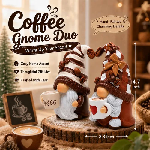 Miniatura 2 de Hodao 2 piezas de figuritas de gnomos de café - Decoración de elfo enano Tomte sueco para bar, hogar, regalos, decoración de rincón de café