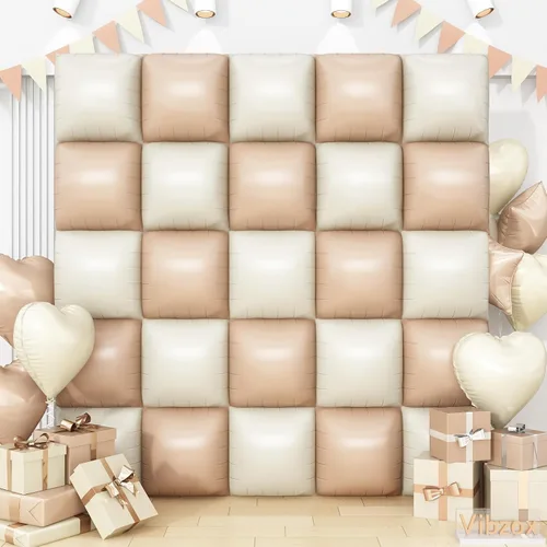 Miniatura 13 de Globos cuadrados en blanco y negro para pared, globos cromados y blancos de doble cara, kit de arco de túnel, telón de fondo para tablero de ajedrez