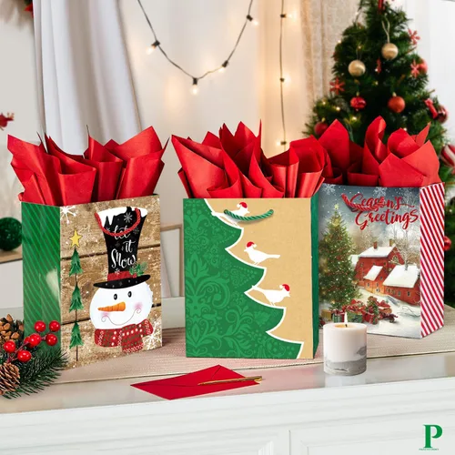 Miniatura 3 de Party Funny 24 Bolsas Pequeñas de Regalo de Navidad a Granel con Asas, 26 Papel de Seda y 60 Unidades de Etiquetas de Regalo de Navidad - Juego