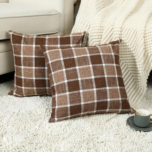 Miniatura 9 de Stellhome Juego de 2 fundas de almohada de lino para sofá, fundas de cojín decorativas sólidas de otoño para decoración del hogar, 16 x 16 pulgadas