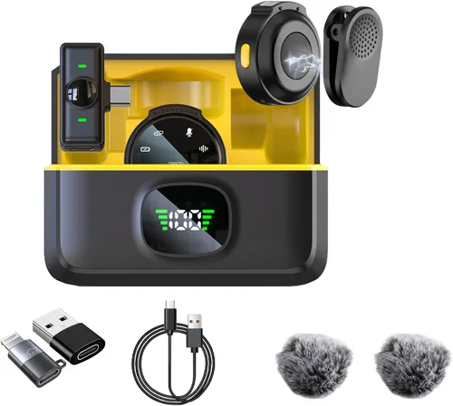 Miniatura 10 de Paquete de 2 micrófonos de solapa inalámbricos para iPhone 15, Android, USB C, iPad con adaptador incluido, mini micrófono de solapa con cancelación