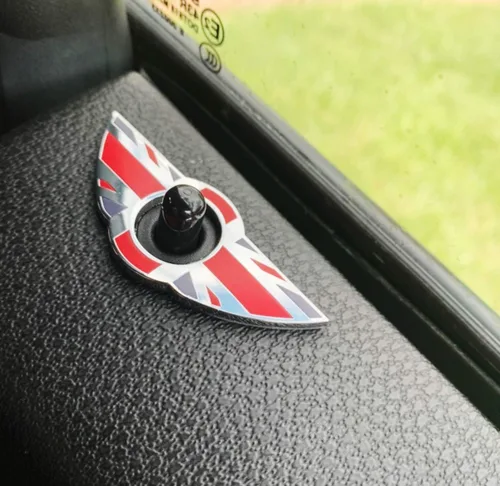 Miniatura 5 de iJDMTOY, (2) perillas para puerta de anillos con emblema de la bandera británica, color negro, para MINI Cooper Segunda generación R55 R56 R57 R58