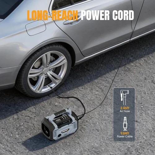 Miniatura 7 de WORKPRO X Inflador de neumáticos Compresor de aire portátil 150PSI - Bomba de aire de coche de batería de 12 V CC y 20 V, 2 modos, apagado