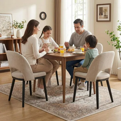 Miniatura 6 de Garvee Juego de 4 sillas de comedor de madera, silla tapizada para cocina, comedor, moderna tela de lino, silla de cena con pies
