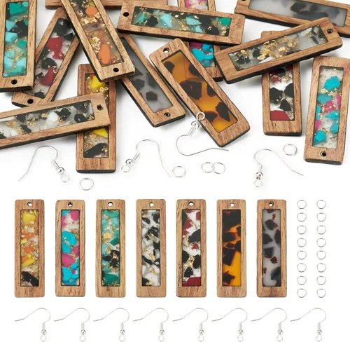 Miniatura 23 de Pendientes de hoja de madera de resina encantos pendientes de madera en blanco