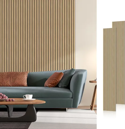Paneles acústicos de listones de madera, 94" x 23.6" cada panel de pared de listones de madera insonorizado - roble blanco, paquete de 2
