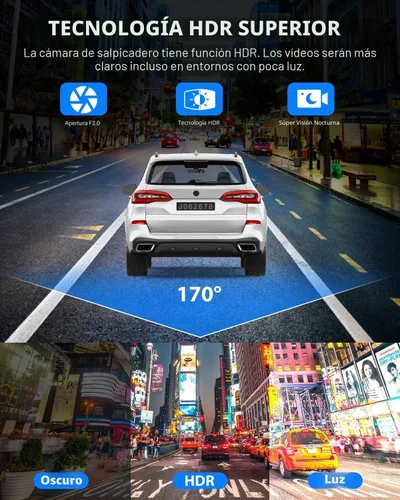 Miniatura 8 de Cámara de tablero frontal y trasera, cámara de tablero 1080P para automóviles, cámara de automóvil de 3 canales frontal trasera e