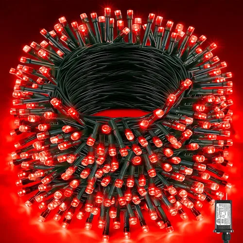 Miniatura 10 de 120 luces LED de Navidad de 40 pies para exteriores, guirnalda de luces de Navidad naranja impermeable, 8 modos de luces conectables para árbol