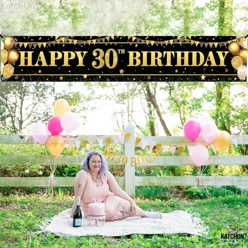 Miniatura 3 de KatchOn, Cartel grande de feliz cumpleaños 30 para patio, 120 x 20 pulgadas, decoraciones de cumpleaños número 30 para mujeres y hombres, pancarta
