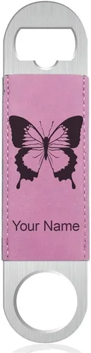 Miniatura 10 de LaserGram Abrebotellas, mariposa cola de golondrina, grabado personalizado incluido (cuero sintético, negro y dorado)