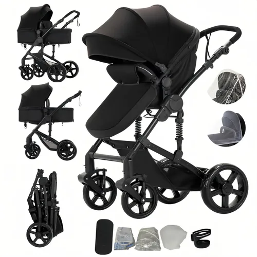 Miniatura 15 de Cochecito de bebé 2 en 1 con modo moisés, cochecito reversible, plegable con un solo clic, cochecito de viaje para recién nacido, cochecito