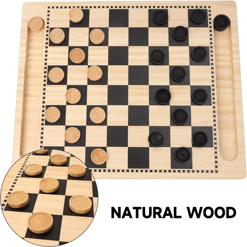 Miniatura 4 de GSE Games & Sports Expert Juego combinado 2 en 1 de tablero reversible de damas y tres en raya de madera natural con piezas de juego, juego familiar