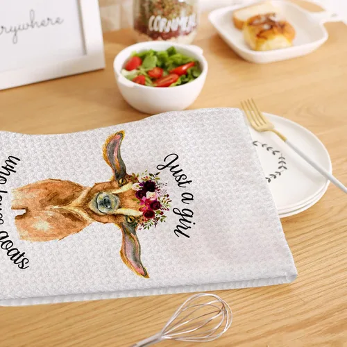 Miniatura 3 de HIWX Just A Girl Who Loves Goats Goat Lover - Toallas de cocina decorativas y paños de cocina, divertidos paños de mano de flores de cabra rústica
