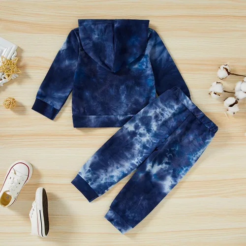 Miniatura 3 de GRNSHTS Conjunto de pantalones de teñido anudado para bebé, con capucha, bolsillo superior, pantalones largos, 2 piezas, ropa de otoño e invierno