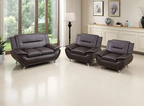 Miniatura 56 de Juego de sofá de cuero (3 piezas, cuero negro B), muebles de sala de estar para apartamento, material de estilo minimalista, fácil montaje B-cuero